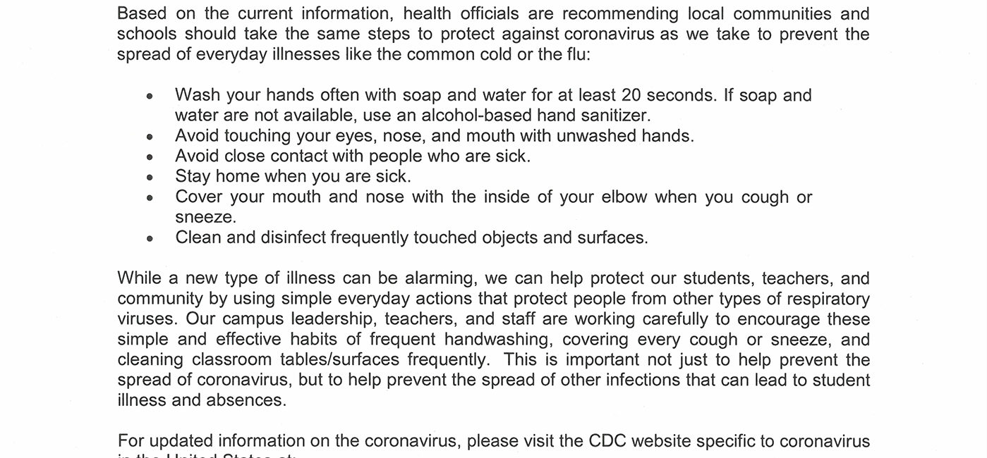 TPHS Coronavirus Advisory